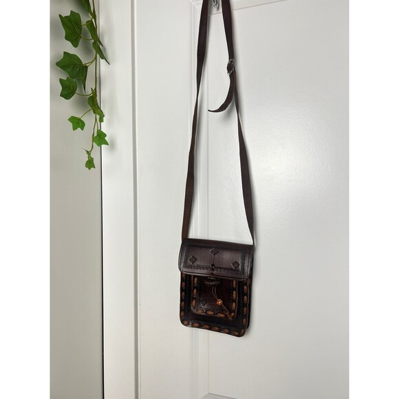 Vintage Handmade Hard Leather Mayan Purse - Picture 1 of 8